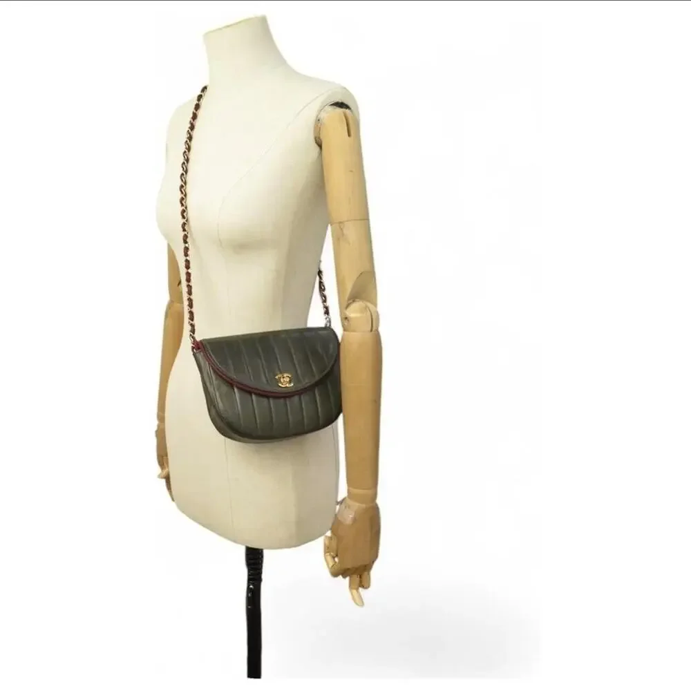 CHANEL Mademoiselle Lambskin Black Grosgrain Half Moon Flap Shoulder Bag
